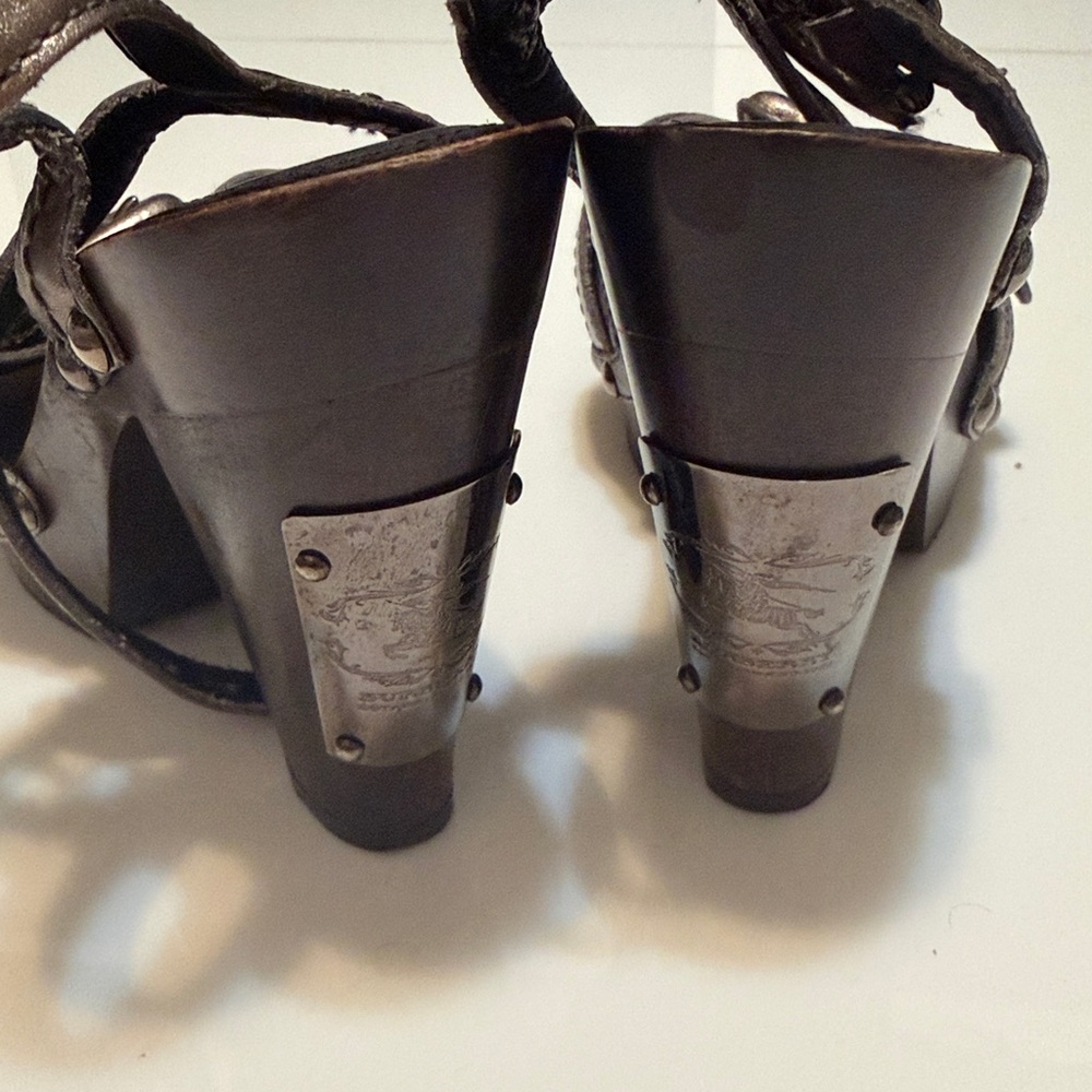 Burberry Women's Wooden Platform Sandals heels Metallic Metal logo 37 - Picture 5 of 8